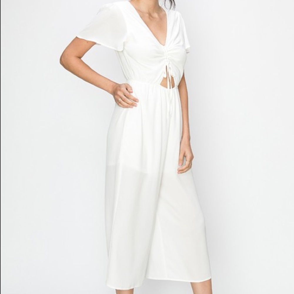 Peak a boo front tie jumpsuit